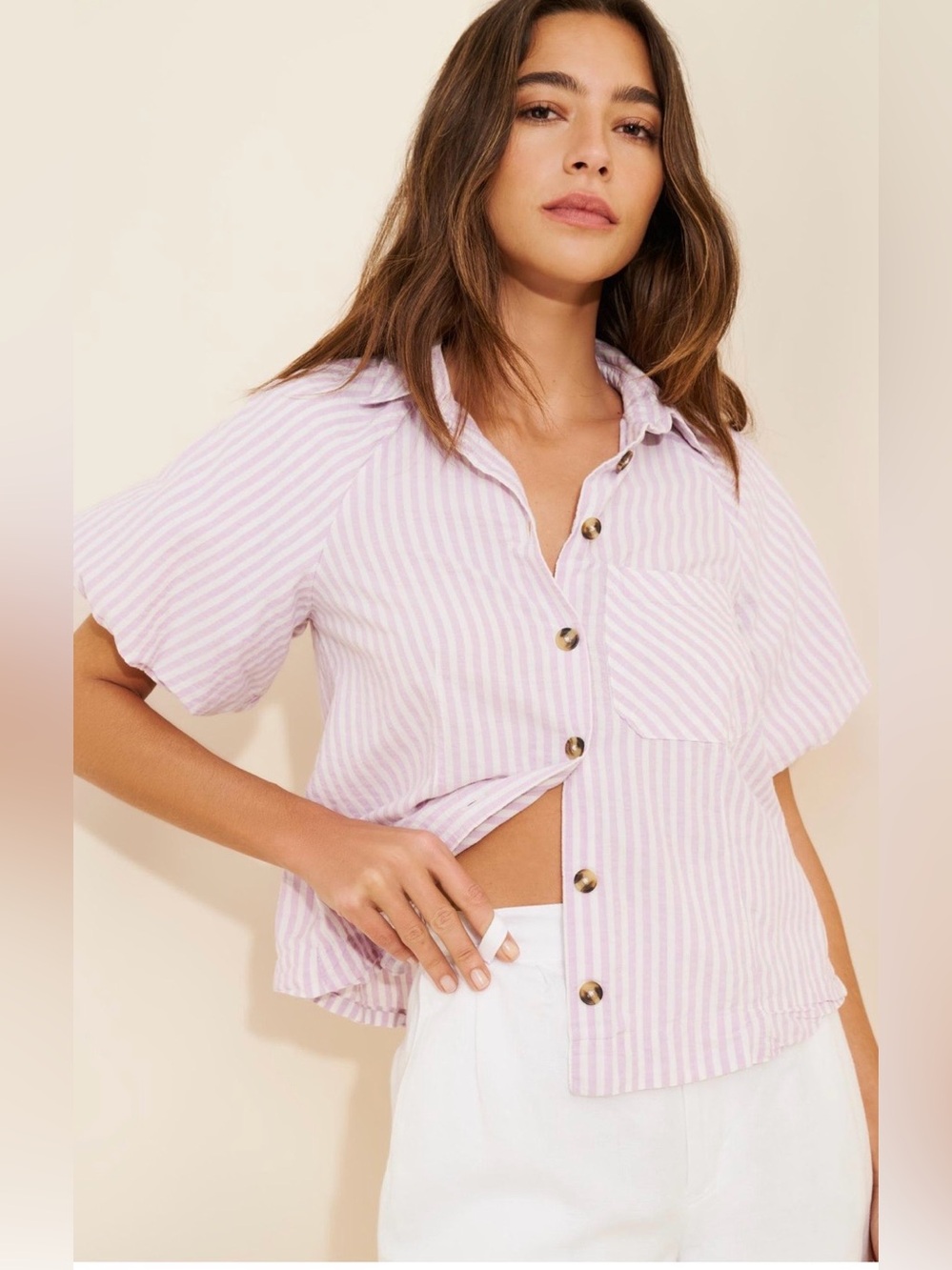 Anthropologie Maeve Zoey Bubble Sleeve Button down S LN